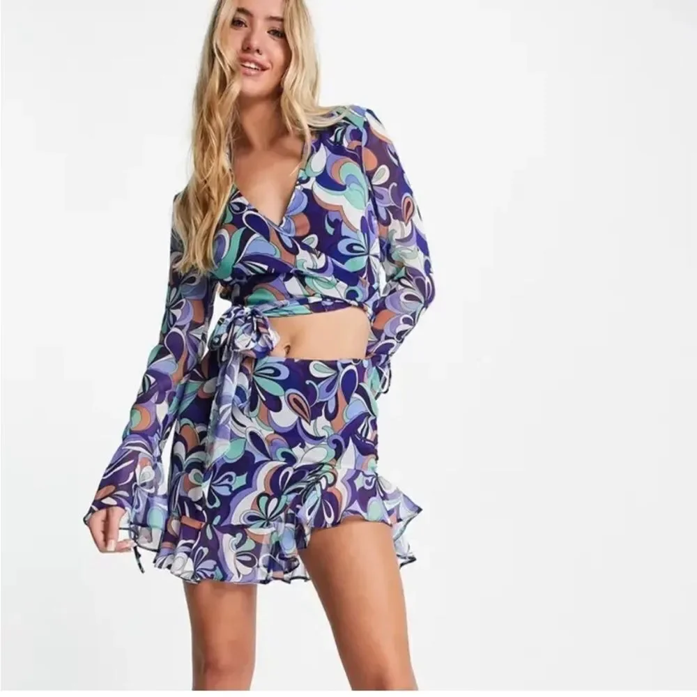 ASOS RUFFLE PRINT MINI SKIRT size 8 - Picture 4 of 11